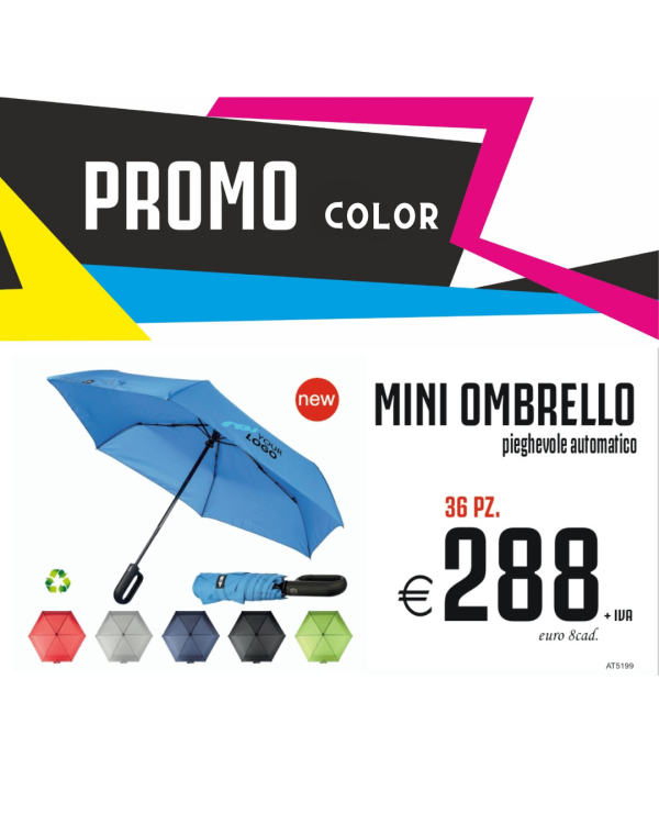 Promo color - Mini ombrello pieghevole automatico (36 PZ)