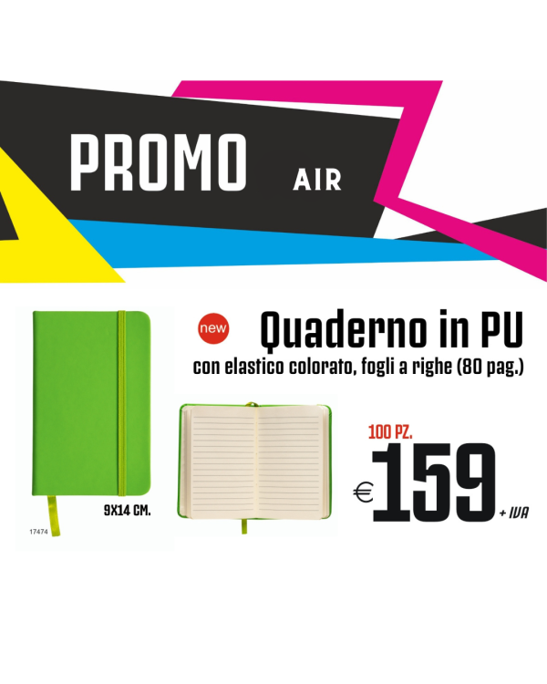 Promo air - Quaderno in PU con elastico colorato (100 PZ.)