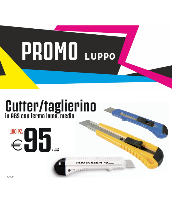 Promo luppo - Cutter/taglierino in ABS con fermo lama,medio (100 PZ.)