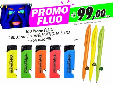 Promo fluo -                                                   100 penne fluo,100 accendini apribottiglia fluo colori assortiti