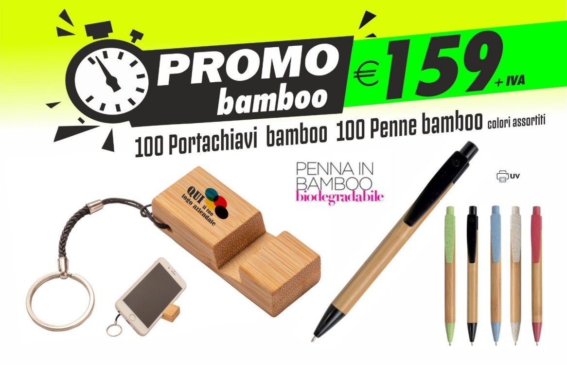Promo bamboo - 100 portachiavi bamboo,100 penne bamboo colori assortiti
