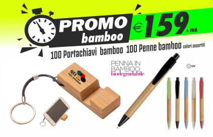 Promo bamboo - 100 portachiavi bamboo,100 penne bamboo colori assortiti
