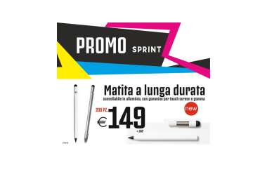 Promo sprint - Matita a lunga durata cancellabile in alluminio, con gommino per touch screen e gomma (200 PZ.)