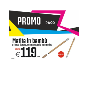 Promo paco - Matita in bambù a lunga durata, coon cappuccio e gommino (200 PZ.)