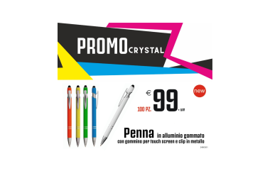 Promo crystal - Penna in alluminio gommato con gommino (100 PZ.)