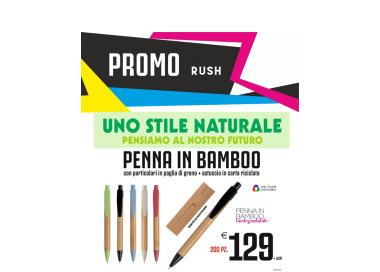 Promo rush - Penna in Bamboo con particolari in paglia di grano+ astuccio in carta riciclata (200 PZ.)