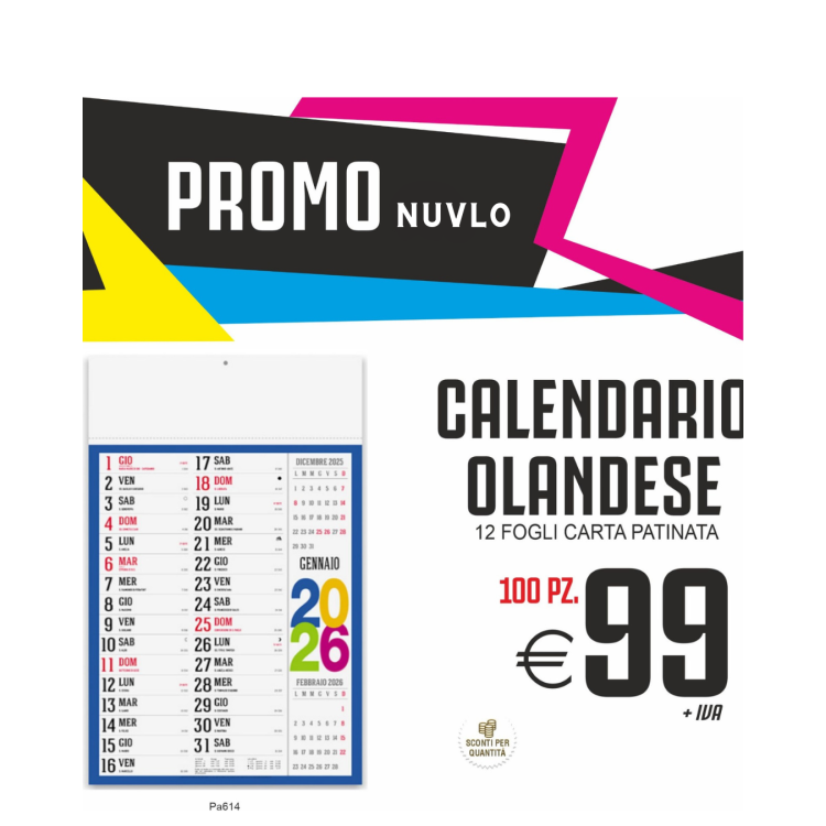 Promo nuvlo - Calendario olandese 12 fogli (100 PZ.)
