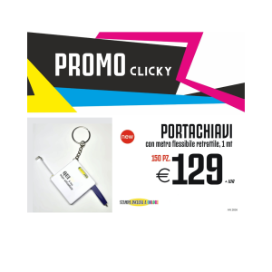 Promo clicky - Portachiavi con metro flessibile retrattile, 1 Mt (150 PZ.)