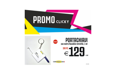 Promo clicky - Portachiavi con metro flessibile retrattile, 1 Mt (150 PZ.)