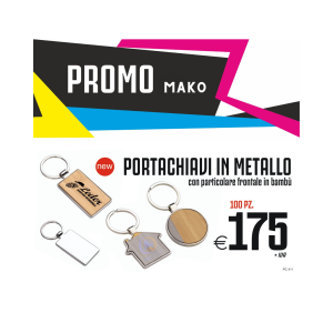 Promo mako - Portachiavi in metallo con particolare frontale in bambù (100 PZ.)