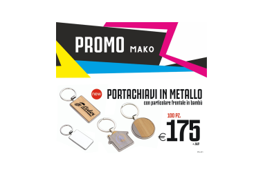 Promo mako - Portachiavi in metallo con particolare frontale in bambù (100 PZ.)